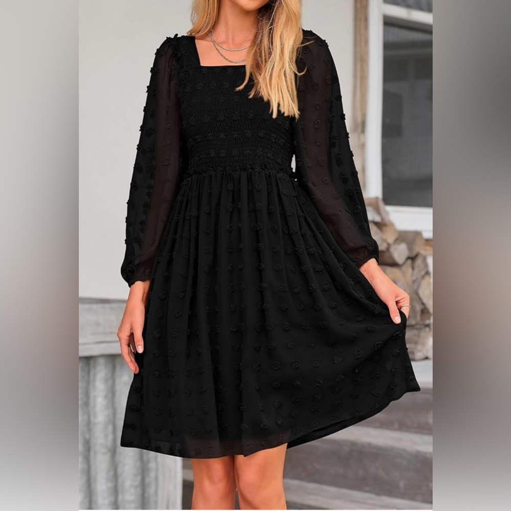 Smocked Square Neck Black Dress ~ flattering silhouette 
SIZE XXL    **NWT**